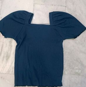 Blue B&#39;ful Neck And Sleeves Crop Top
