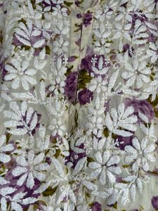Floral Printed Lavender White Chikankari Lucknowi