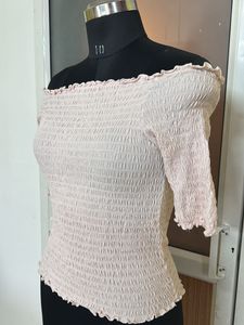H&amp;M Off-shoulder Powder Pink Top