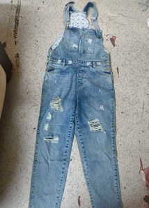 Distressed Denim Overalls