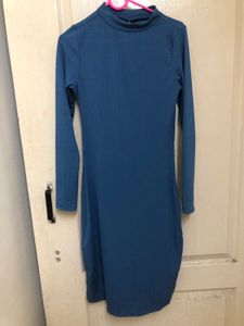 Ribbed Blue/Teal Long Sleeve Dress