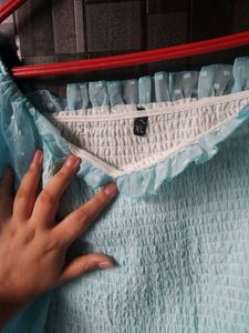 SHACADES Casual Puff Sleeves Design Women Blue Top