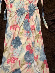 Floral Print Knot Strips &amp; Slit Dress