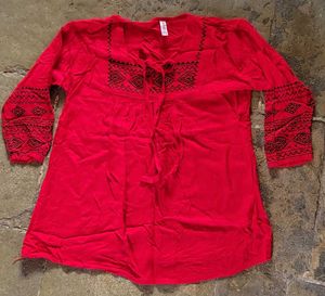 Red Embroidered Tunic Top