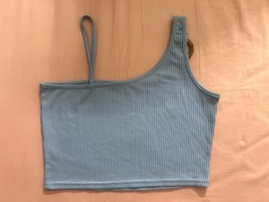 dusty blue one strap detail crop top