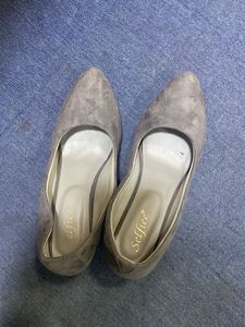 Grey Suede Block Heel Pumps