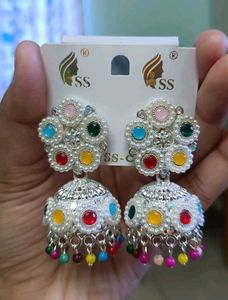 Colorful Jhumka Earrings - Set of 2
