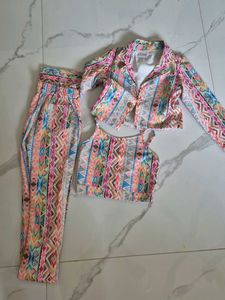 Vibrant Geometric 3-Piece Crop Top & Pants Set