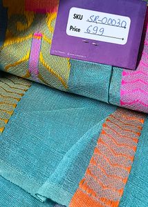 Pompom Handloom Saree - Marine Blue