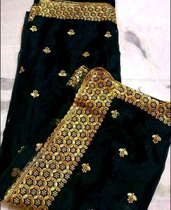 PRICE DROP✨Black Saree With GoldenStoneWork💕