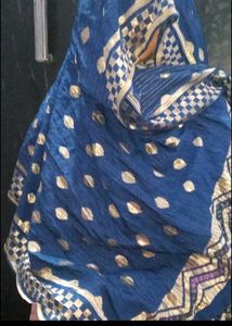 Elegant Blue Dupatta with Silver Detail