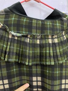 Green Checked Flared Sleeve Top