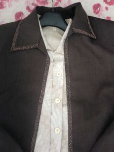 Brown Beaded Trim Blazer