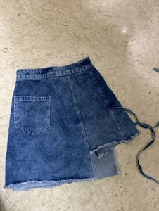 Newme Frayed Hem Wrap Demin Skirt