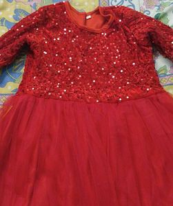 Red Velvet Top Partywear Netted Dress