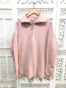 Imported Oversized Pink Zip-Up Sweater C