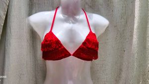 Red Fringe Bikini Top