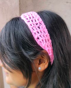 Pink crochet mess Headband 😁