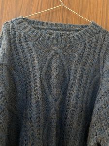 Blue Knit Sweater with yellow threads