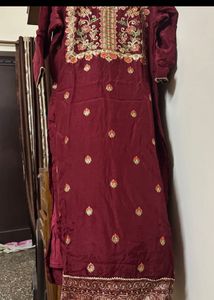 Maroon Velvet Pant Kameez Suit