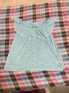 Light Blue Boho Off-Shoulder Pom-Pom Top