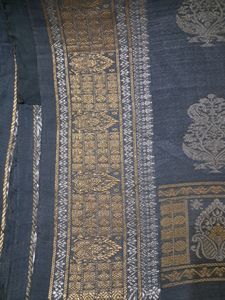 Silver Tussar Silk Saree With Zari Work Golden