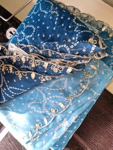 Sky blue Shaded Bandhani Saree (New)