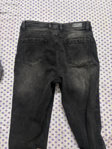Ankle Slit Skinny Fit Grey Jeans