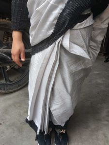 Elegant Silver Saree with Black Border