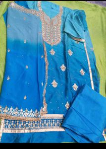 Blue Embroidered dress material