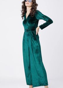 Tokyo Talkies Elegant Green Velvet Jumpsuit XL