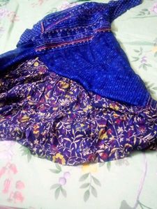 Blue Printed Kurta With Shrug