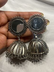 light weight silver oxidised jhumka