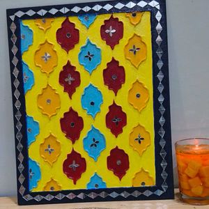 15=Handmade Lippan Art With Mirror Wall Decor 💙💛