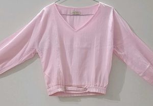 Pink Long Sleeve V-Neck Top