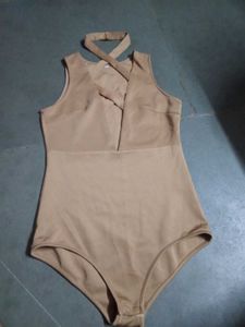 Brown Deep Neck Women  Bodysuit