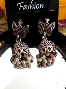Silver Butterfly Oxidized Earrings