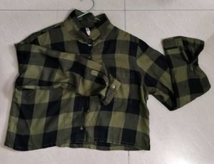 Olive Shirt Style Crop Top