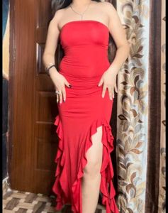 Thigh Slit Ruffle Dress