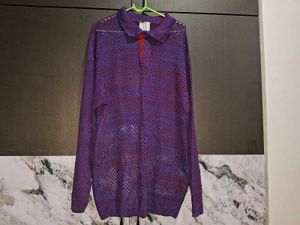 Purple Knit Polo Sweater