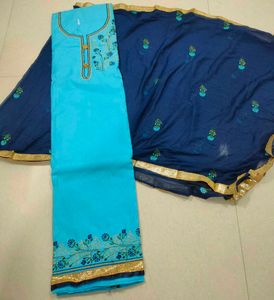 Blue Embroidered Kurta Set material