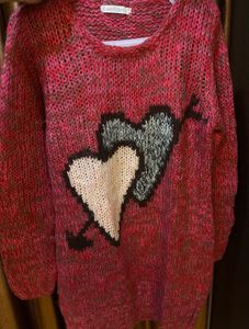 Womens Pink Heart Cupid Wool Sweater