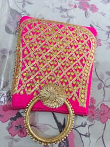 Heavy Pink Embroidered Gota patti Potli Bag