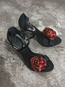 Black Heels with Rose Detail
