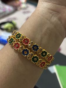 Bangle Set. Golden And Colorful Set Of Two