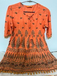 Orange Print Pom-Pom Tunic