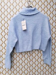 New With Tag Korean Blue Crop Baggy High neck