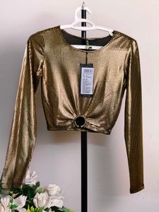 Metallic Long Sleeve Crop Top