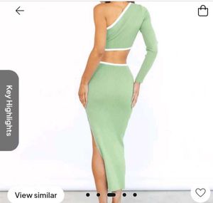 Mint Green One-Shoulder Knit Midi Dress