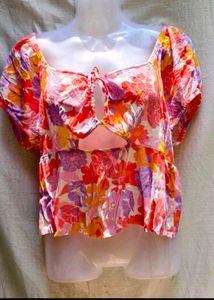 Floral Cutout Tie-Front Top (Women's)